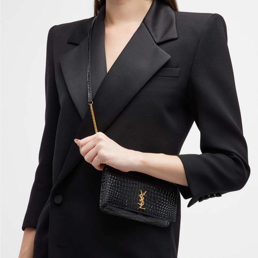 Cassandre Phone Holder In Shiny Crocodile-Embossed Leather